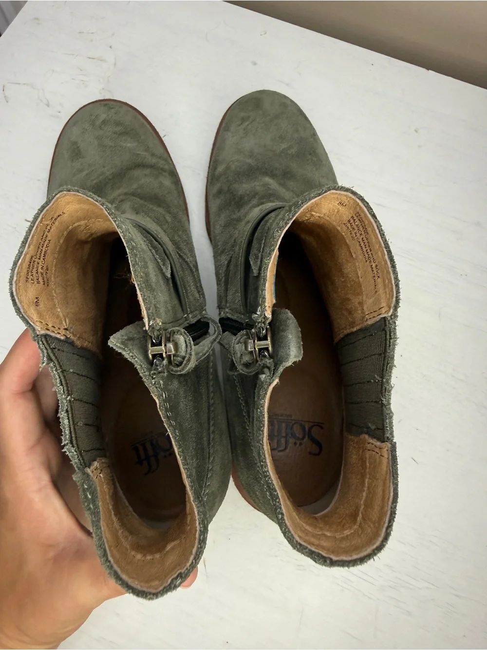 Sofft Women's Brocke Boot Size 8 Short Olive Green Suede Boho Waterproof Shoe